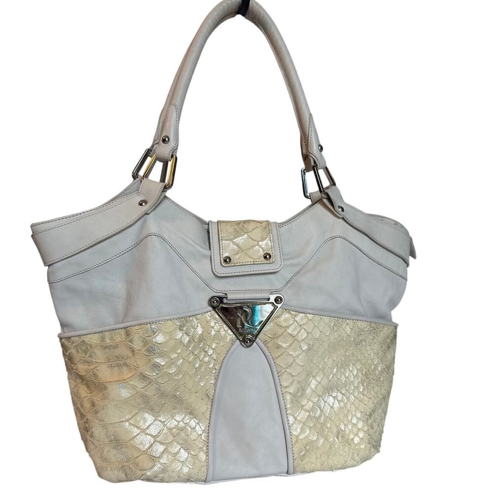 Ripani Made in Italy Leather Purse Large Ivory Snake Skin Gold Shoulder Bag